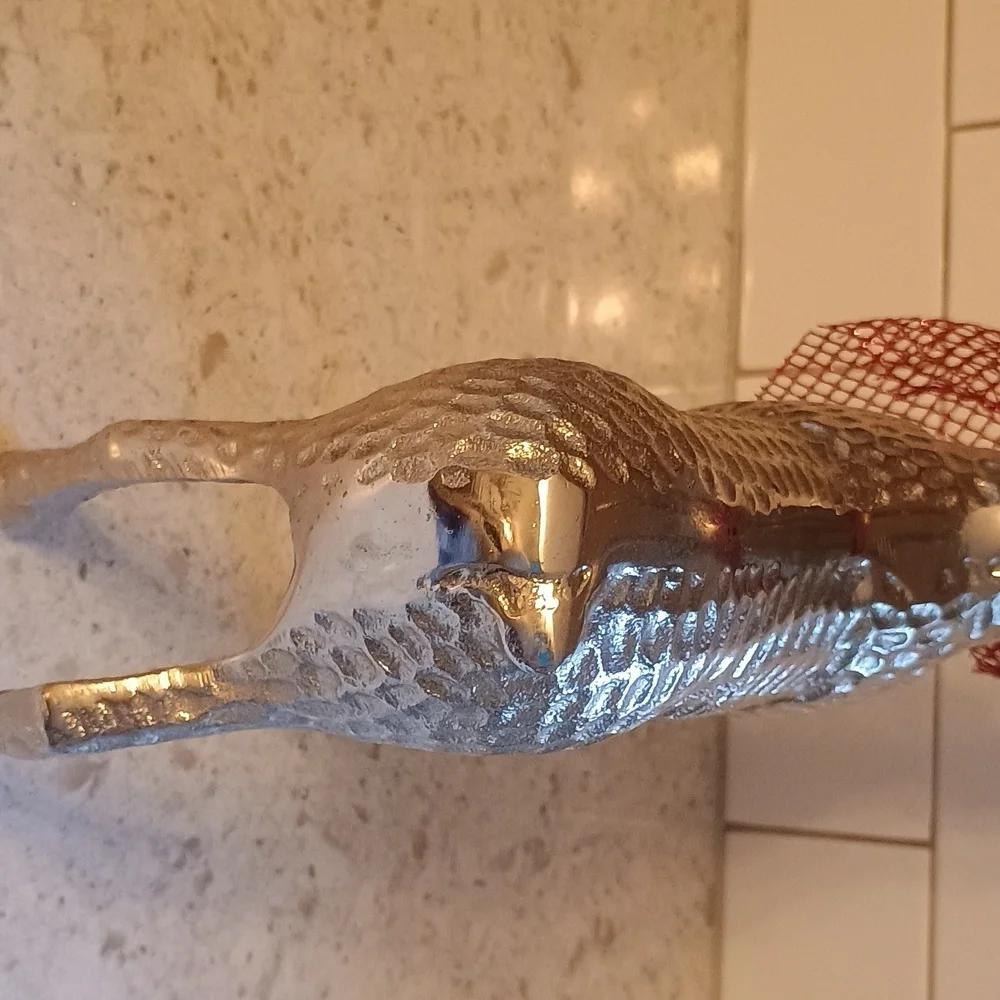 Pier 1; 14 Inch Silver Metal Reindeer Figurine & Red Scarf And Felt Pads On 🐾